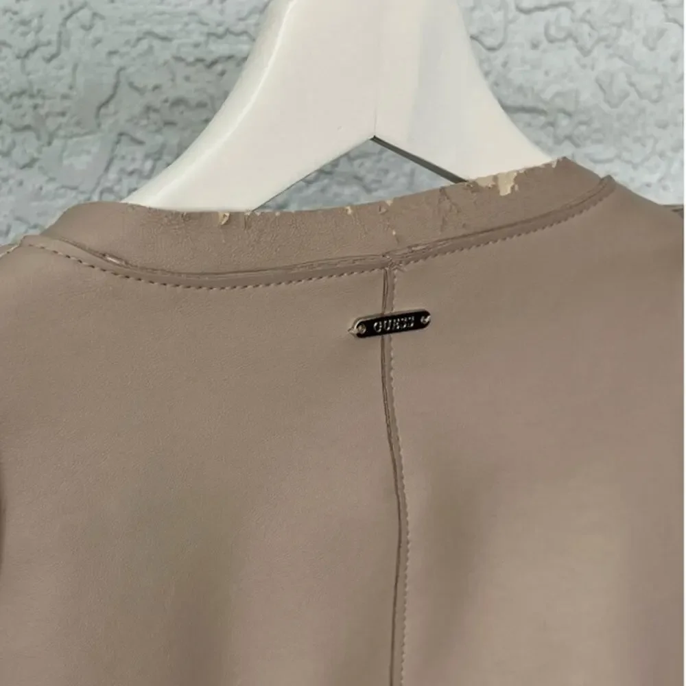 Guess Cream Tan Vegan Leather Biker Jacket – Size Medium w Flaws - Picture 9 of 14